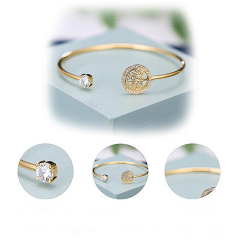 

Bangle Fashion Tree Of Life Bracelet Luxury White Zircon Stone Opening Adjustable Bracelets Elegant Retro Female Wedding Jewelry Gift
