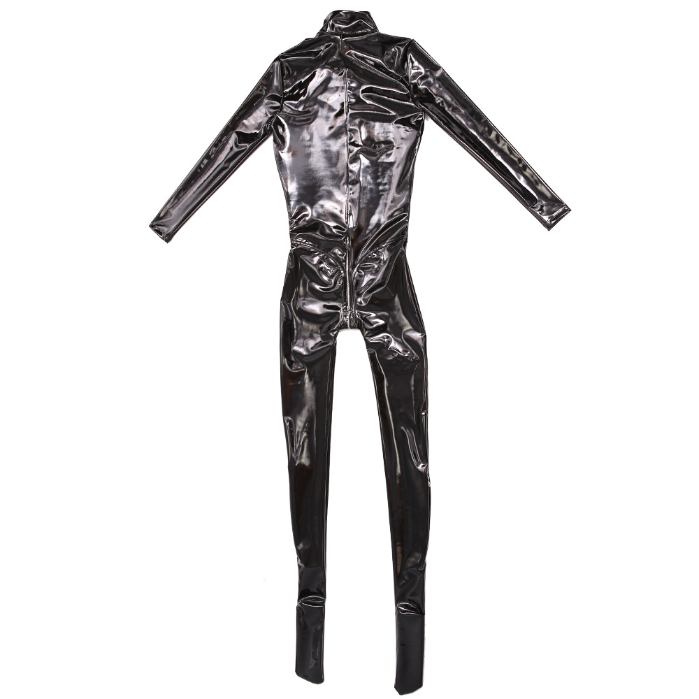 

Catsuit Costumes Sexy Shiny PVC One Piece Leotard Tights Womens Shapewear PU Faux Latex Catsuit Zipper Open Crotch Bodysuit Performance Jump, Black