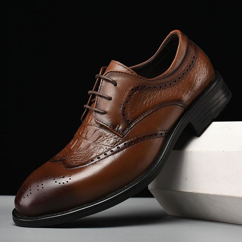 

Dress Shoes Genuine Leather Men Classic Brogue Male Vintage Business Design Office Footwear Oxfords Man Casual, Black