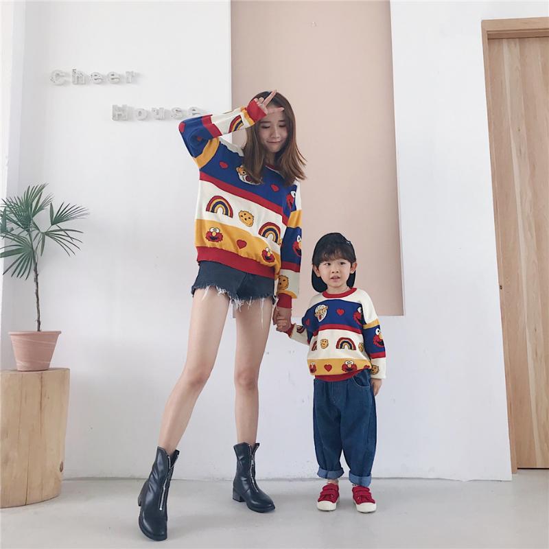 

Autumn And Winter Mom Me Pullover Cartoon Cotton Color Sweater Cardigan, Blue