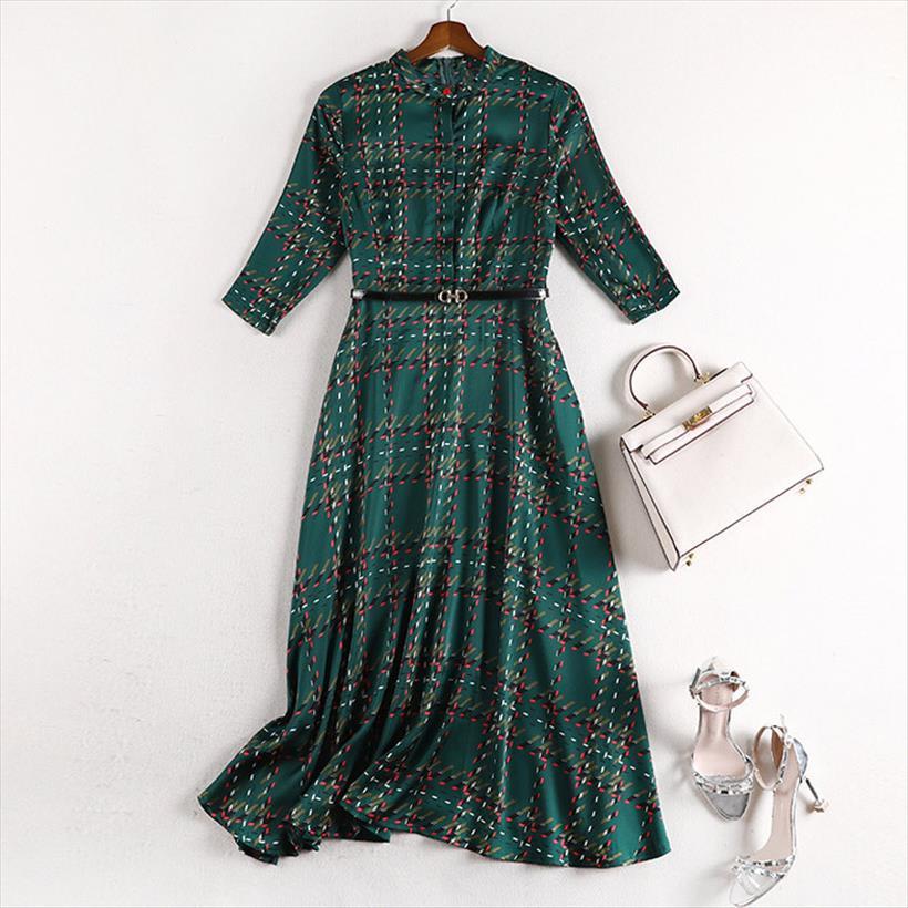 

large size 5xl green women dress plaid belted long chiffon high waist a line maxi casual party dresses, Black;gray