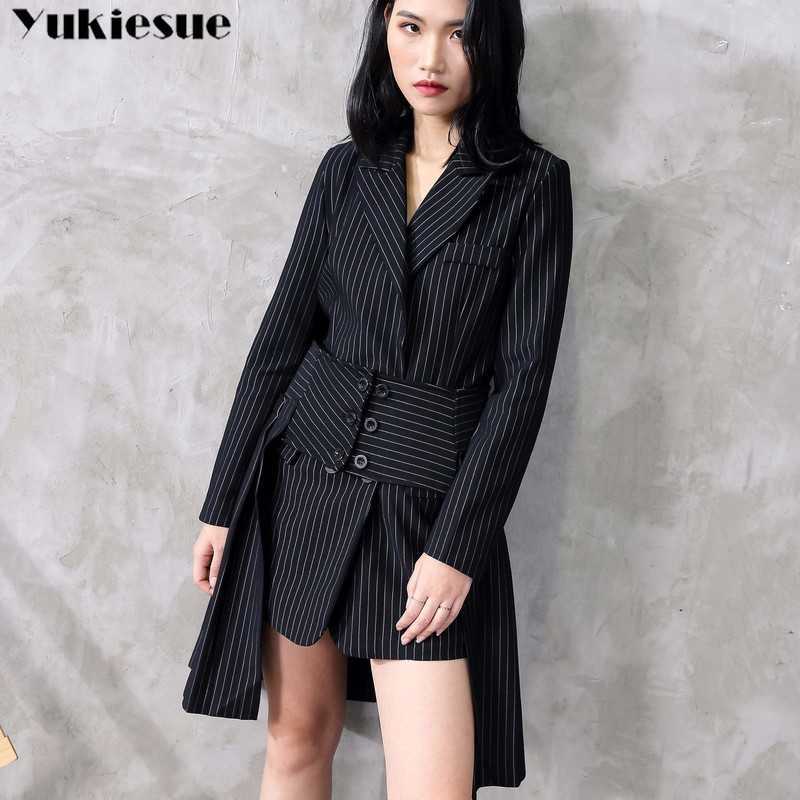 

Striped tracksuit for women two 2 piece set 's office work wear tracks clothes conjunto feminino 210608, Dark blue