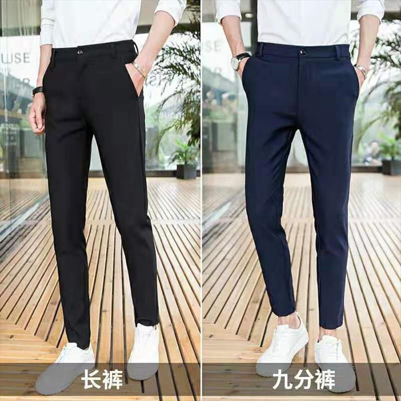 

spring summer stretch male women pants pencil capri long trousers black blue korean fashion casual suit