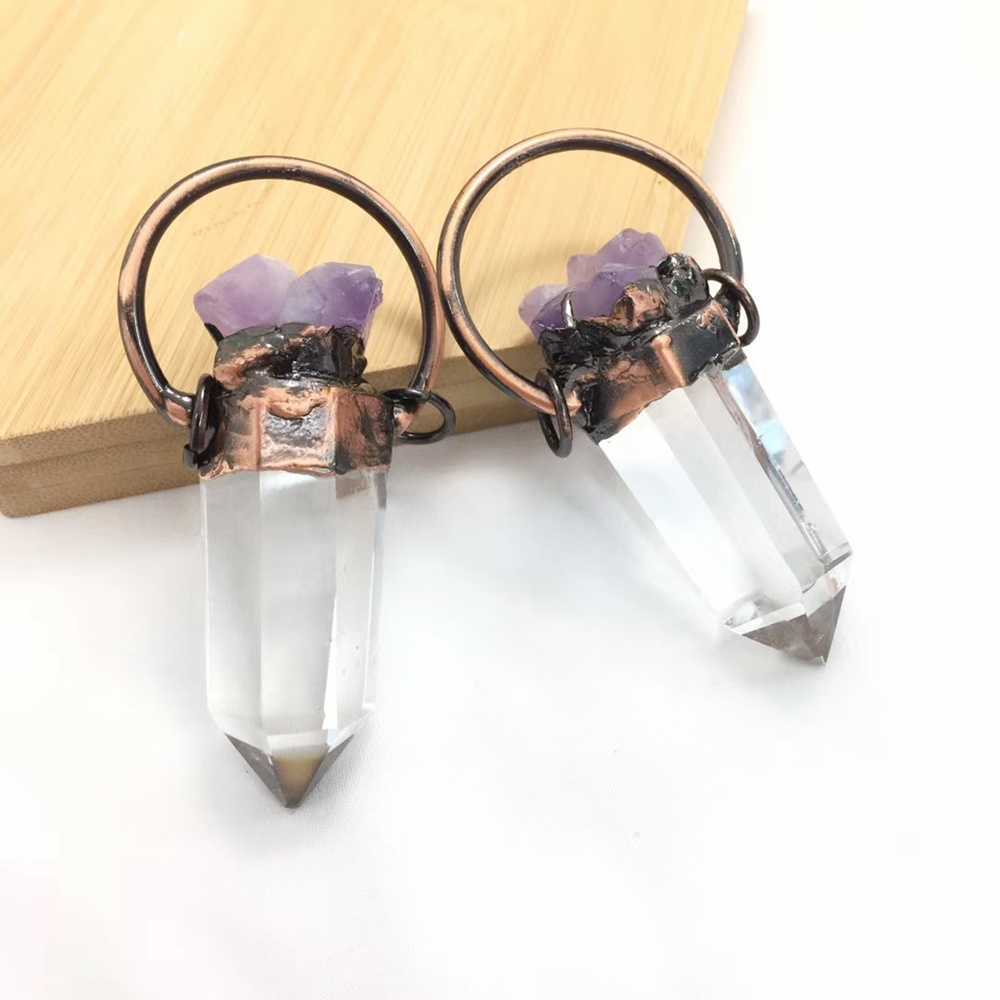 

FUWO Natural Crystal Quartz Pendant With Antique Copper Plated Semi Precious Bohemian Jewelry Necklace Making PD335
