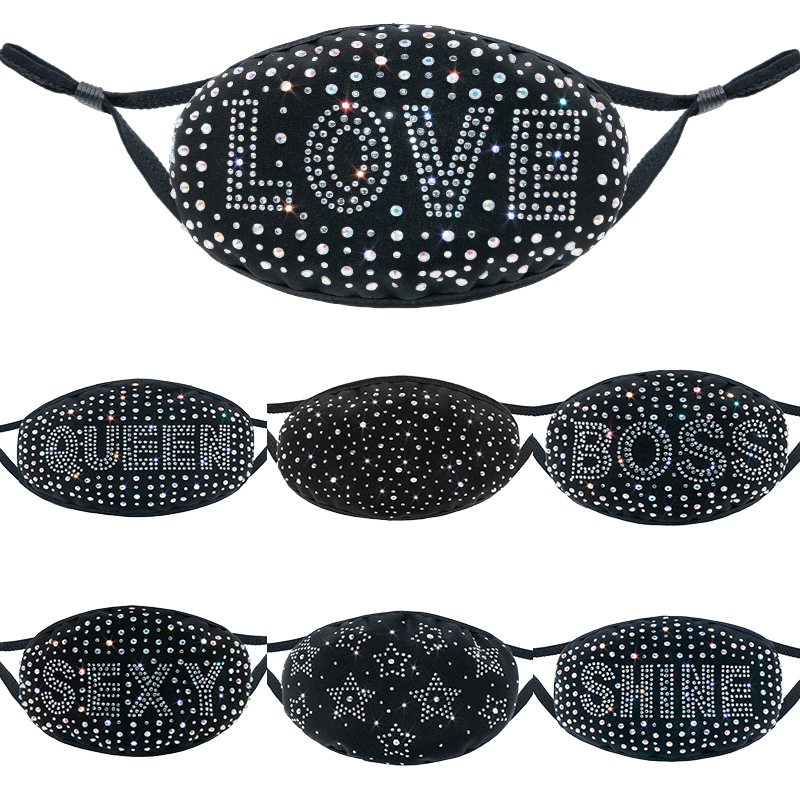 

Hot drill masks Dotted diamond letters Men and womens rhinestone fashion with drill cotton masks summer sun protection breathable, Love