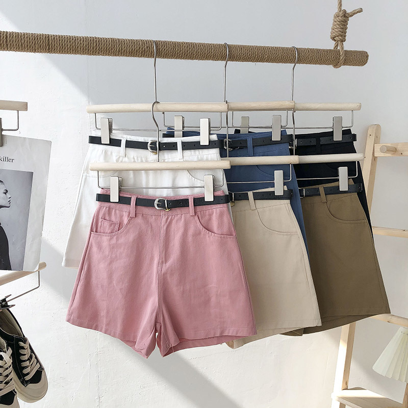 

Simple solid color high waist casual shorts female early spring Korean fashion all-match thin A word wide leg with belt 210525, White