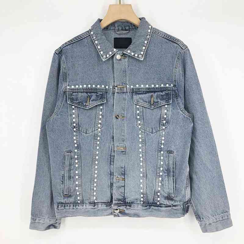 

Women's Jackets Autumn Europe USA Women Lady Elegant Casual Beads Jacket Washed Outdoor Denim Outwear Jeans Coat i0pz# RFTX, 1# shoe box