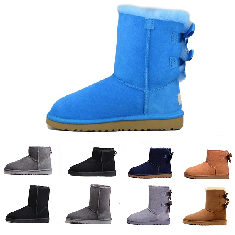 

Black WGG luxury designer women boots Classic tall chestnut Bailey Bowknot leather winter snow ankle womens Khak Burgundy Half Knee australian Slipper boot 36-41, Color#6