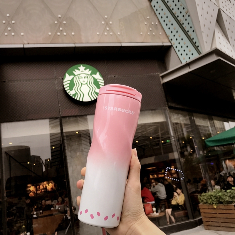 

New Starbucks Sakura Pink Spiral Vacuum cup Stainless steel Accompanying cup Cherry Blossom series 473ml coffee cup Tumbler
