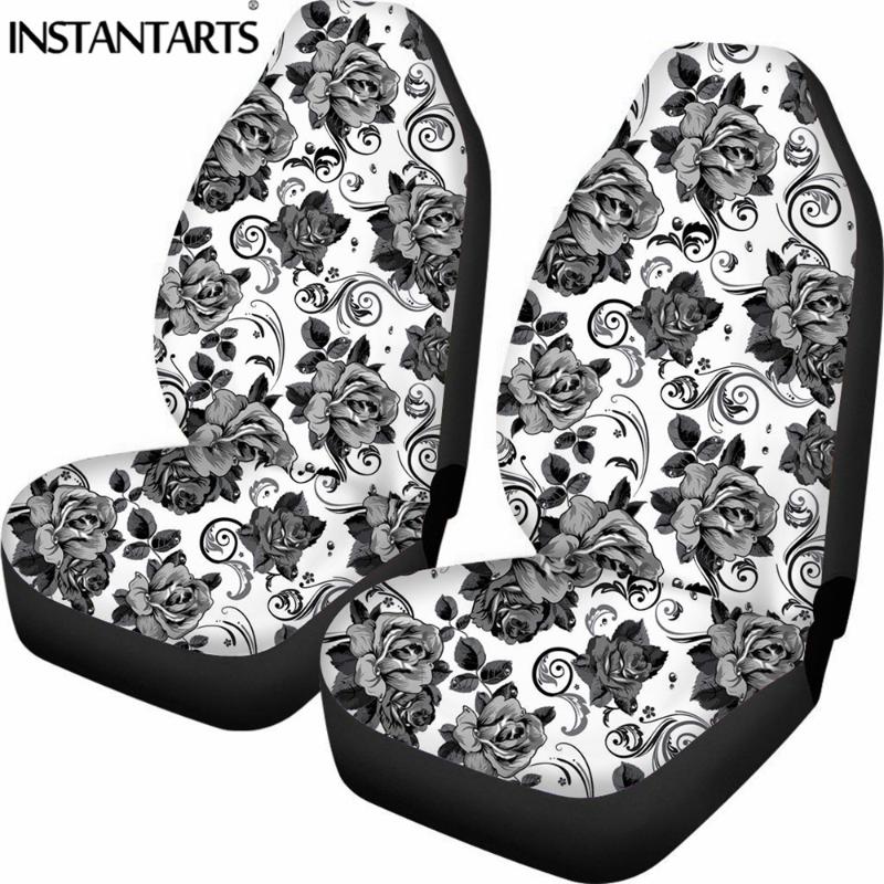 

Car Seat Covers INSTANTARTS Universal Front Rose Flower Print Vintage Fashion For Most Dustproof Cushion