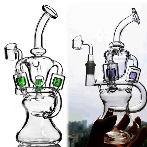 

9.0 inchs Big Klein Recycler Oil Rigs Hookahs Smoking Water Pipes Thick Glass Water Bongs Colored Perc Chicha Dab Bong With 14mm banger