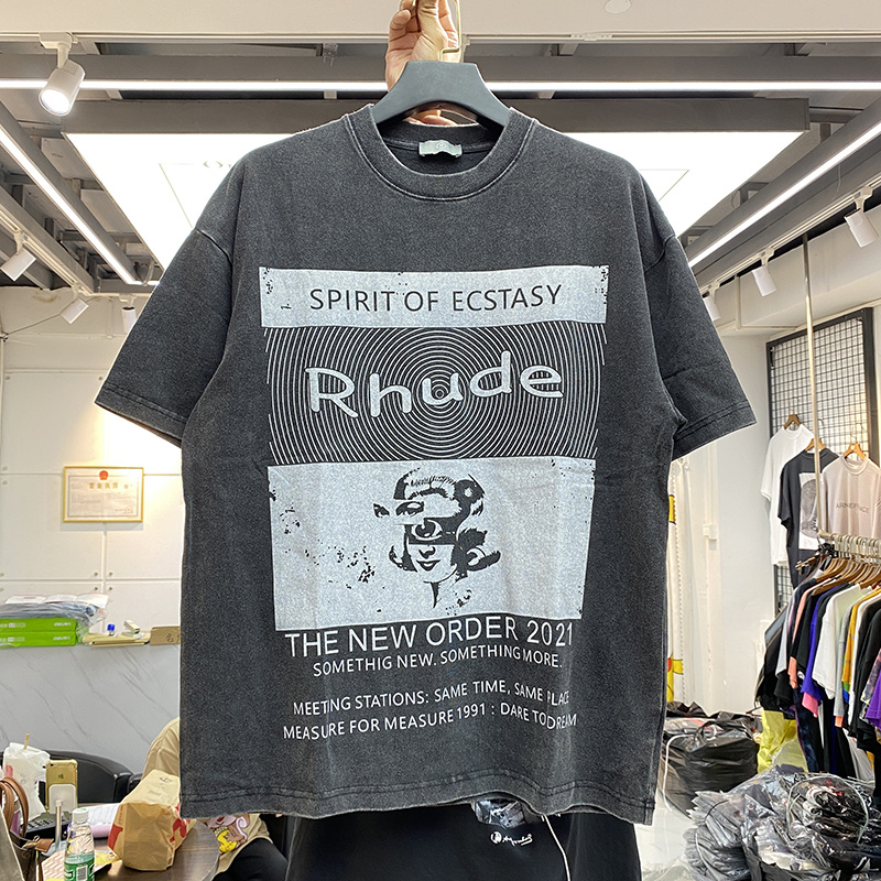 

T Shirt Men Women High Quality Vintage Tee Double Sided Print Tops Nice Washed Short Sleeve