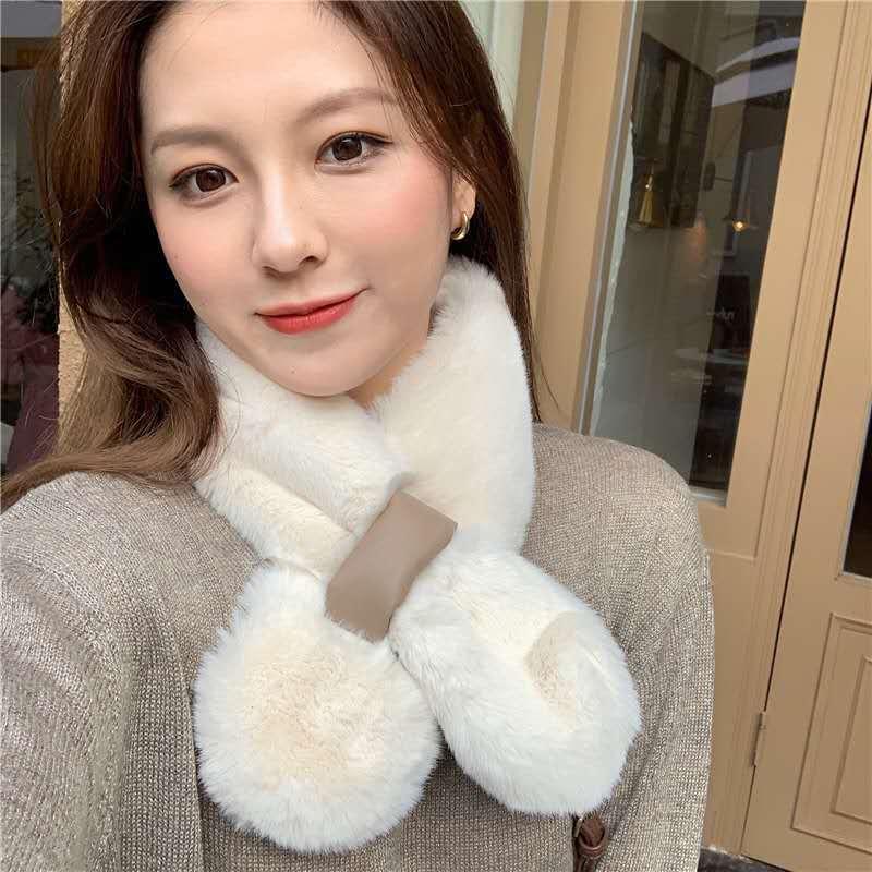 

Scarves Fluffy Scarf Female Autumn And Winter Cross Cute Plush Korean Imitation Fur Thickened Hair