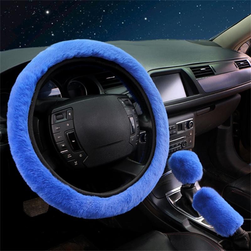 

Steering Wheel Covers 3pcs/set Fluffy Thick Auto Car Plush Cover Soft Wool Winter