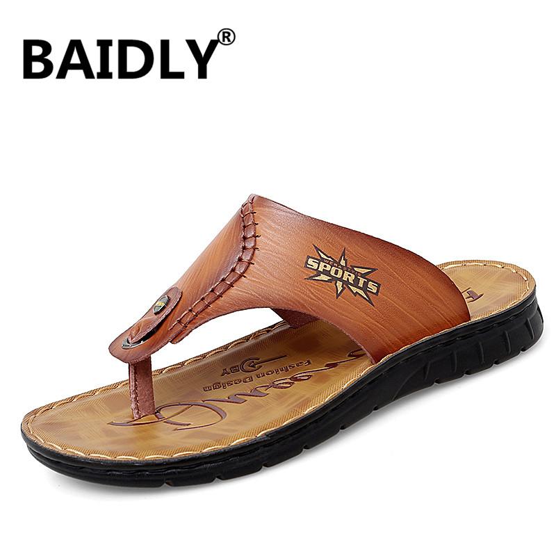 

Leather Men Flip Flops Shoes Fashion Summer Beach Sandals Man Outdoor Non-Slip Water Walking Sneakers Sandalia Masculina, Black