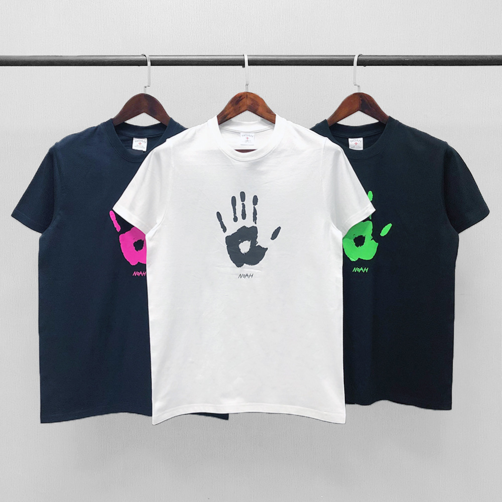 

Noah palmprint short sleeve American high street casual crew neck loose couple T-shirt QAGY, White;black