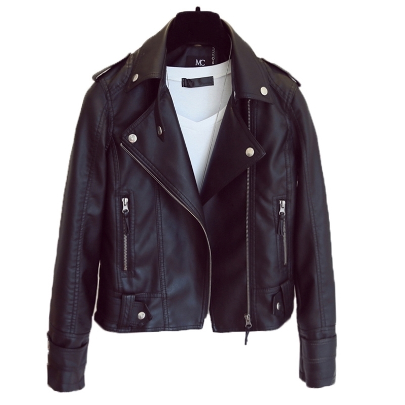 

Woman Bikers Leather Jacket Casacos Feminino Spring Autumn Zipper Black Moto Style Short Coats Ladies Casual Outerwear 210602