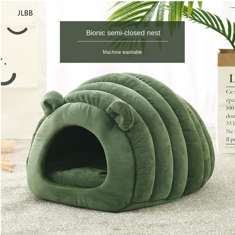 

Pet Bed Warm Cat Nest Japanese Dog House Winter Semi Enclosed With Cushion Beds & Furniture