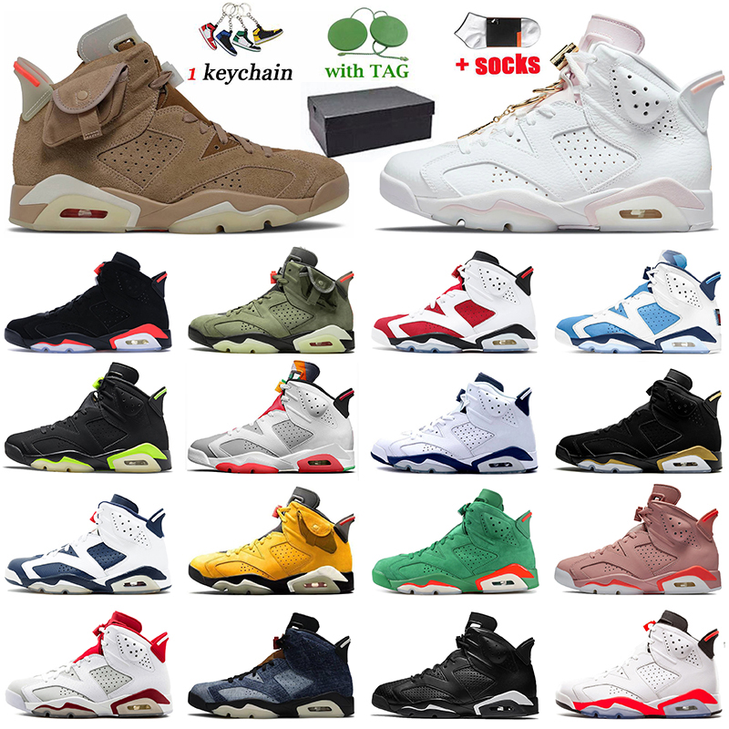 

With Box Top Quality Mens Womens Basketball Shoes Jorden Travis Black Infrared Air Jordan 6 6s Midnight Navy DMP Yellow Cactus Jack Electric Green Sneakers, C51 golden harvest 40-47