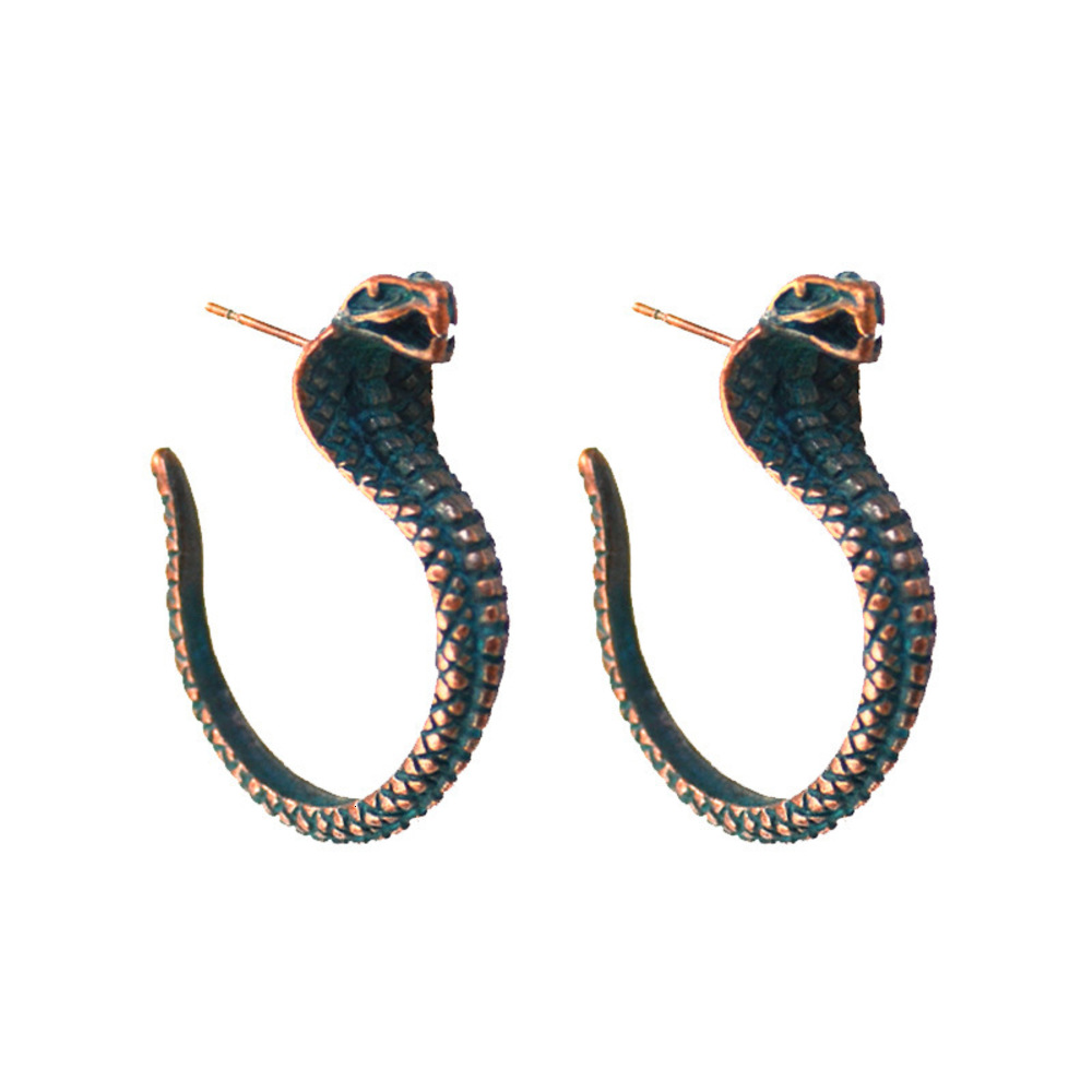 

earrings Punk dark green Snake exaggerated three dimensional Cobra Earrings female, Golden