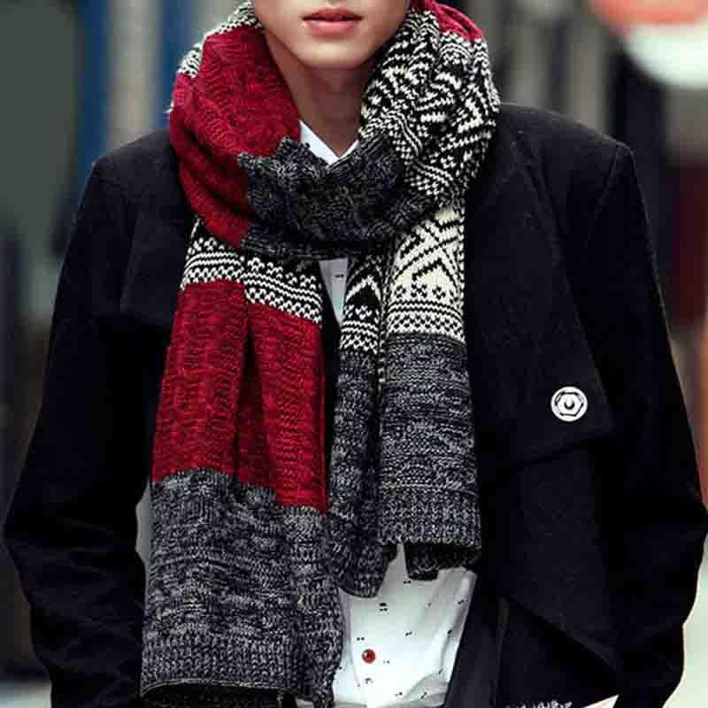 

Scarves Wool Knitted Cashmere Men Geometric Multi-color Patchwork Vintage Assorted Color Simplicity Warm Couple Scarf