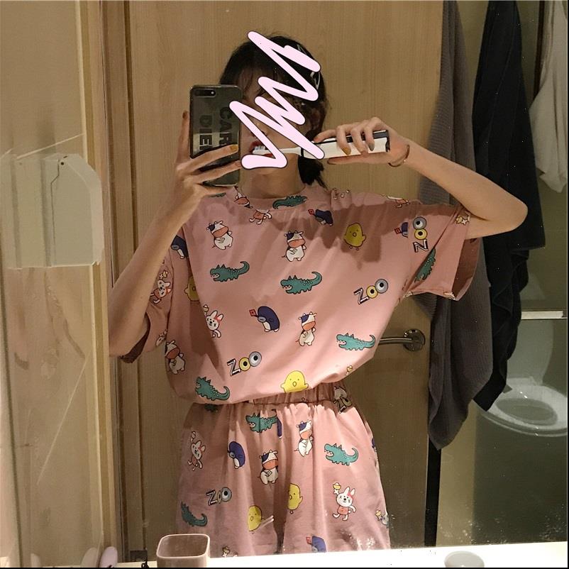 

summer sets kawaii print t women tracksuits shirts shorts 2 piece set harajuku female casual suits cartoon suit, Gray