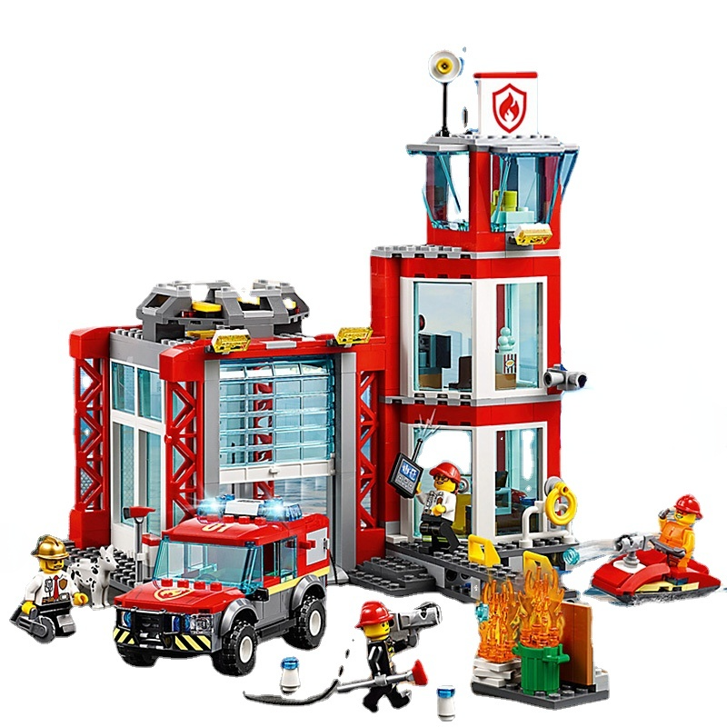 

533PCS Boys Girls Series Building bBocks City Fire Station Rescue Team Fire Truck Assembled Children's Educational Toys