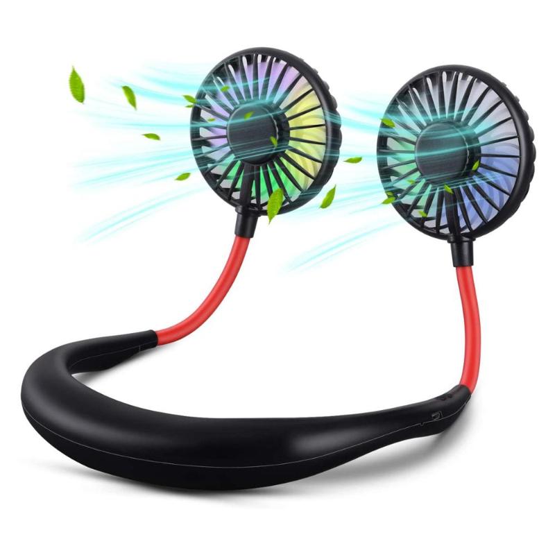 

Portable Neck Band Fans Mini Double Wind Head Neckband USB Rechargeable Air Cooler For Traveling Outdoor Office Electric