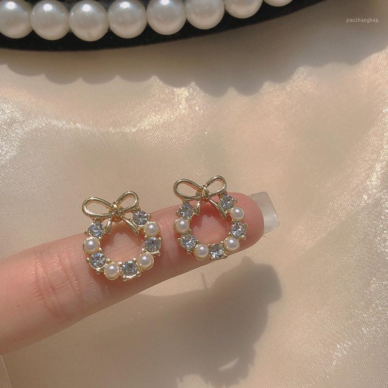 

Stud Female Earrings 2022 Trend Small And Simple Bow Fragrance Pearl Super Immortal Geometric Circle Ear Accessories Fashion, Golden;silver