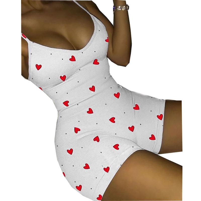 

Women' Jumpsuits & Rompers Sexy Heart Printed Sleeveless Bodycon Casual Leotard Outfits Skinny Bandage Jumpsuit Bodysuit Romper, Black