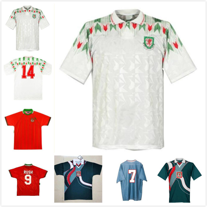 

1994 Wales retro melville soccer jersey 1995 1996 RUSH Giggs Hughes Saunders Boden Speed vintage classic HOME AWAY football shirtS THAILAND, Black;yellow
