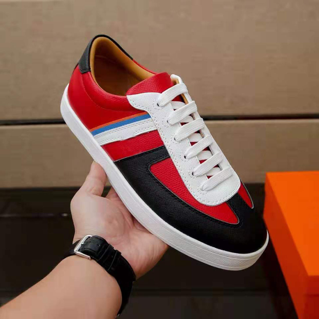 

Luxury Men's designer Casual shoes junior low tops sneakers genuine leather sports skate lace-up brands trainers 38-45EU, Color 12