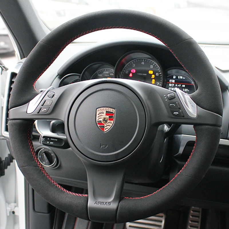 

For Porsche Macan Panamera Cayenne DIY custom suede leather hand-sewn car steering wheel cover