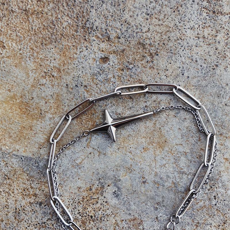 

Link, Chain Minimalist Fashion Jewelry Stainless Steel Multilayer Link With Cross Charm Bracelets Hiphop, Black