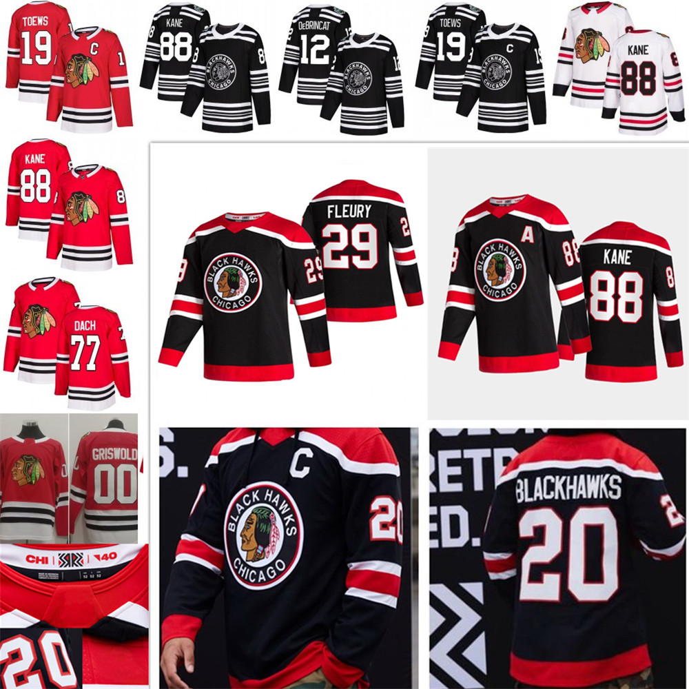 

Reverse Chicago Blackhawks Hockey Jersey Marc-Andre Fleury Seth Jones Patrick Kane Kirby Dach Alex DeBrincat Jonathan Toews Duncan Keith Crawford Clark Griswold, 12 reverse