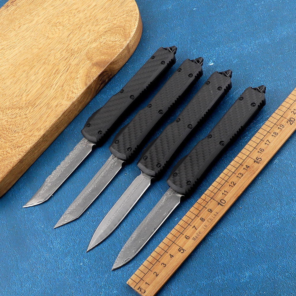 

Outdoor Damascus Steel Carbon Fiber Aluminum Handle Double Action Camping Hunting Fishing EDC Tool Pocket Knife UT85 UT87 UT70