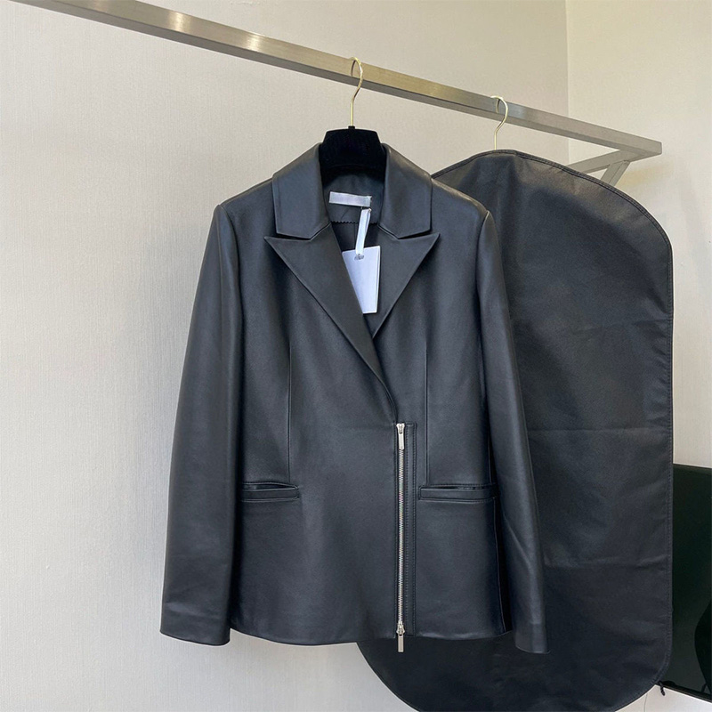 

Women Leather Clothing Women Button Suit Winter Full Jacket Clothes Long Sleeve Jackets Fashion Letter Pattern Top High Quality, Black1