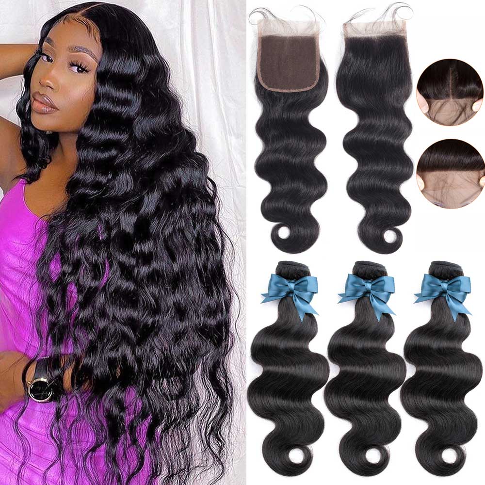 

Brazilian Body Wave Bundles With 4x4 13x4 Closure Human Hair Extension
