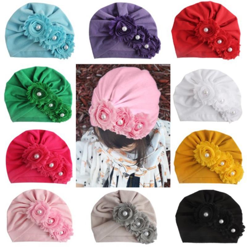 

Caps & Hats Infant Hat Children Flower Pearl Cute Born Cotton Beanie Winter Warm Solid Color Turban, Yellow