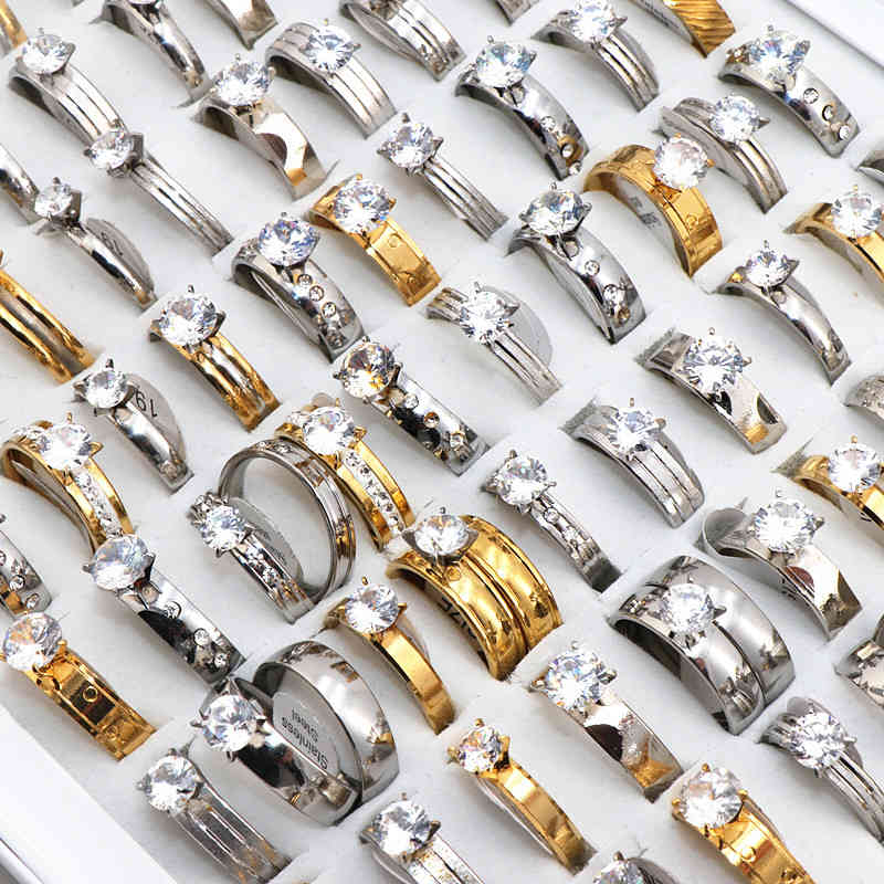 

50Pcs/lot Mix Style Zircon Rhinestone Stainless Steel s Wedding Women Mens Ring