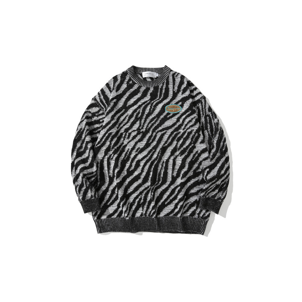 

sweater knit zebra men bf lazy fashion brand long sleeve street trend crew neck pullover, White;black