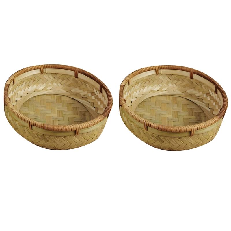 

Pcs Of Set Handmade Woven Bamboo Storage Basket,Kitchen Tray For /Bread/Fruite&Egg Baskets