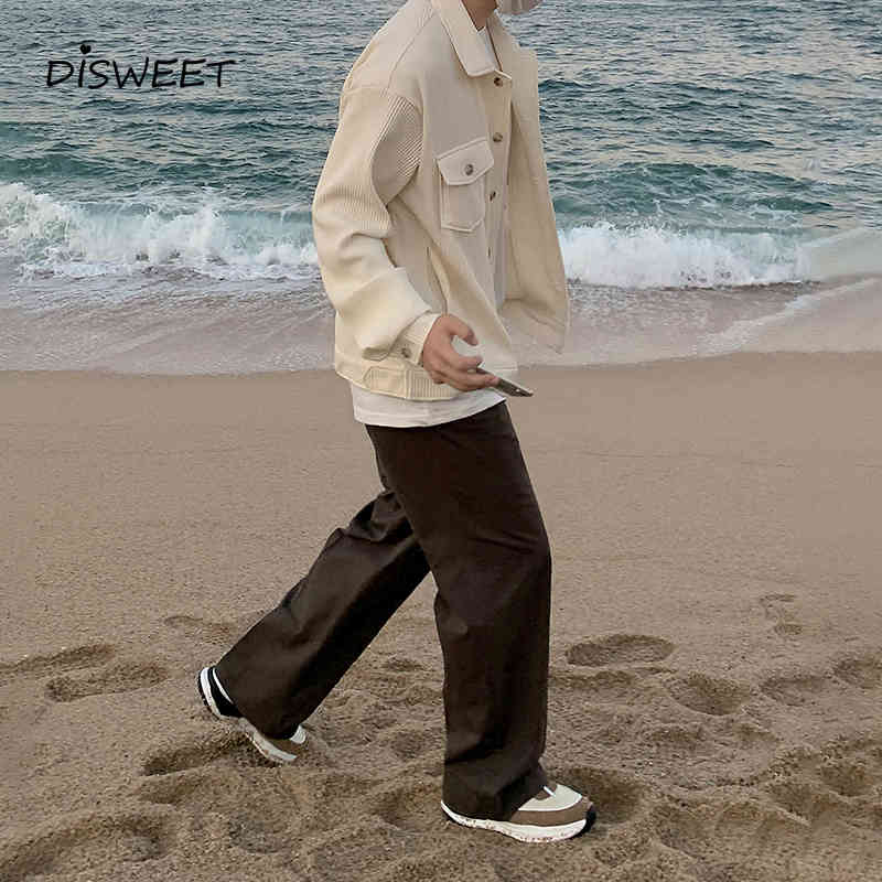 

downs Men's corduroy coat Spring and autumn Daily travel Casual loose men Student jacket, Black