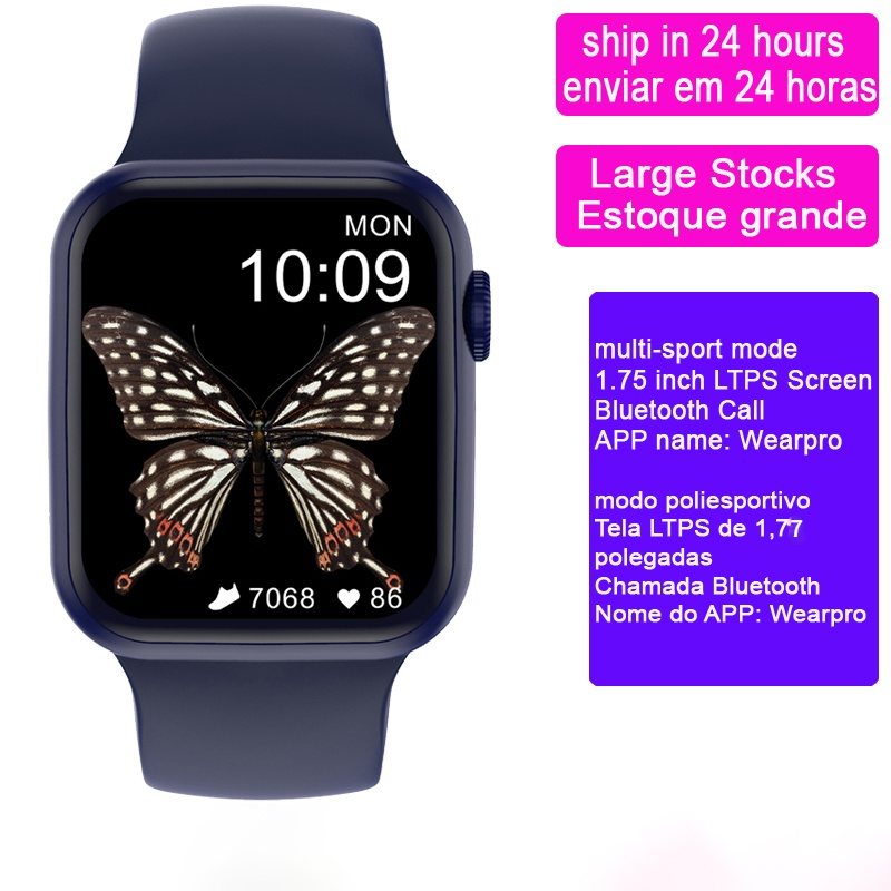 

VBDK New watch7 Original IWO Smart Watch Women Men Bluetooth Call 1.77inch 3D Full Screen Touch IP68 Waterproof Smartwatchg, Black
