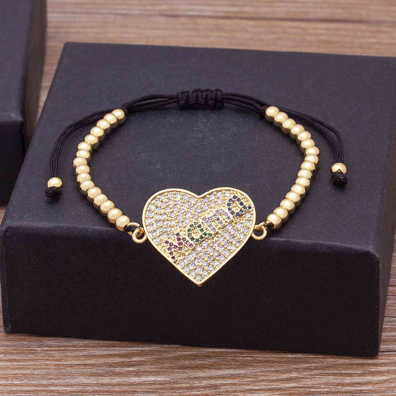 

Quality Luxury Handmade Vintage Rope Jewelry Adjustable Zircon Heart Shape Birthday Party Bangle Gifts for Mama