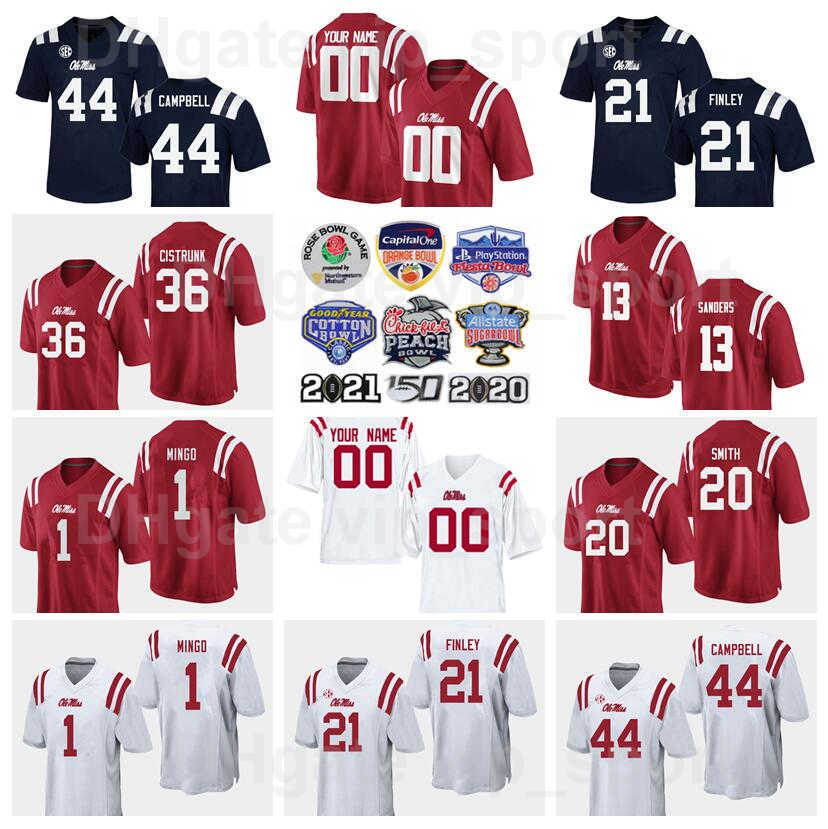 

NCAA College Ole Miss Rebels Football 9 Jerrion Ealy Jersey 13 Braylon Sanders 1 Jonathan Mingo 21 AJ Finley 20 Keidron Smith 44 Chance Campbell Navy Blue White Red