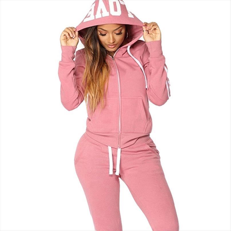 

two piece set hoodie womens pants and tracksuits sets zipper hooded clothes female sportswear casual outfits love letter print, White
