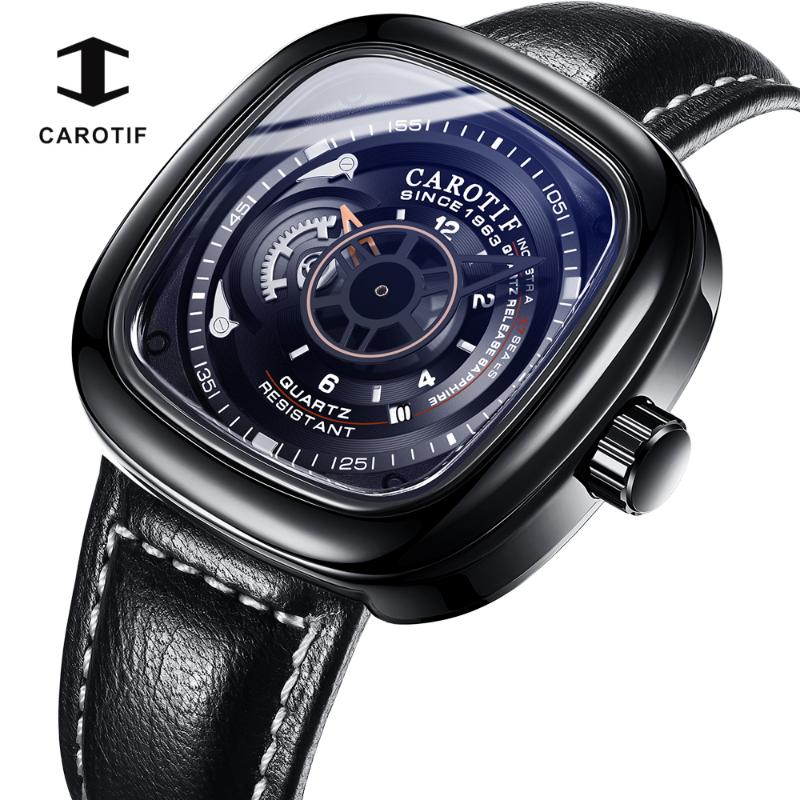 

Wristwatches CAROTIF Man Quartz Watch Fashion Luxury Sports Watches Male Clock Business Square Chronograph Wristwatch Men Relogio Masculino, White leather