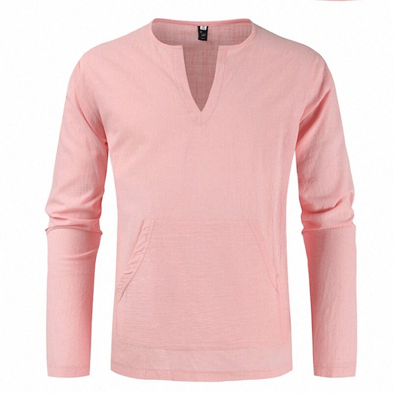 Men's T shirt non-printing Solid Color V Neck Casual Daily Long Sleeve Tops Simple White Pink Navy Blue p4rd#