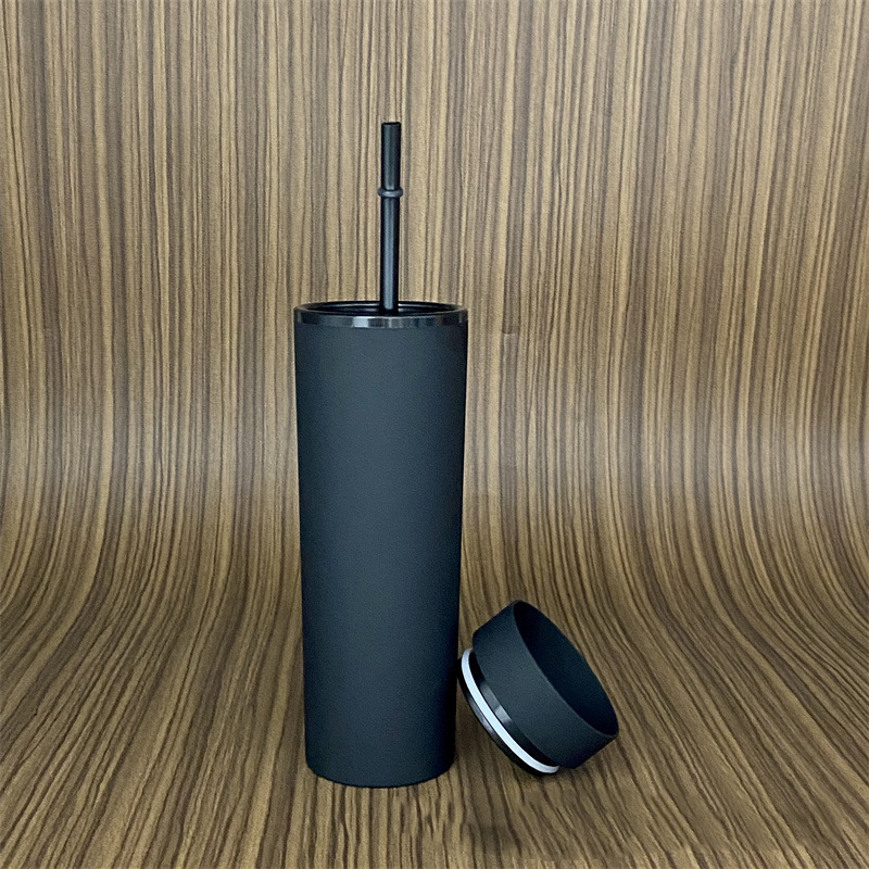 

16oz Acrylic Skinny Tumblers Matte Colors Double Wall 500ml Tumbler Coffee Drinking Plastic Sippy Cup With Lid Black Straws